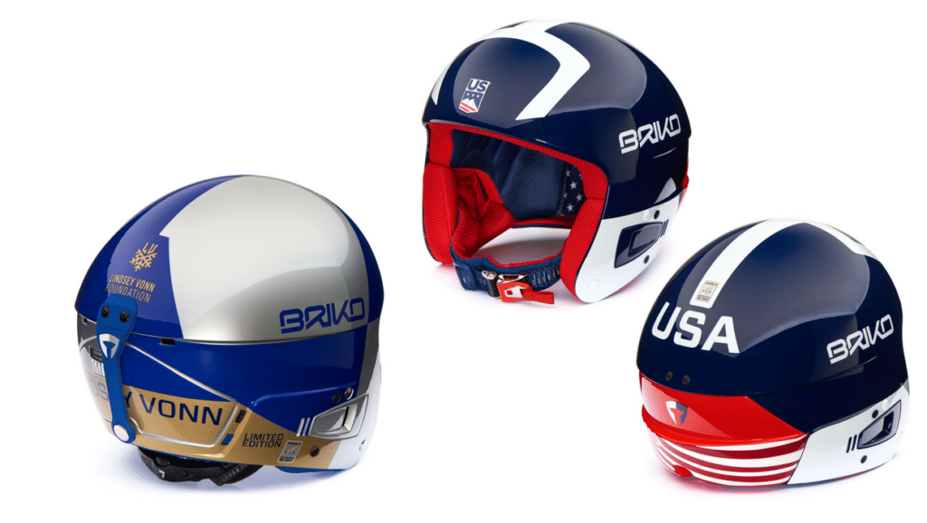 Popular Briko Vulcano FIS Jr helmet colors USA and Lindsey Vonn Red Bull 