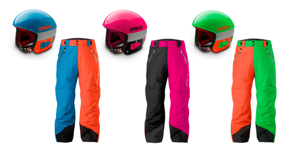 Briko Vulcano FIS helmets and matching Arctica 50/50 side zip pants