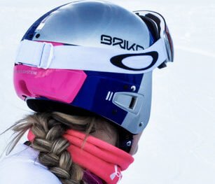 Lindsey Vonn back of Vulcano FIS helmet showing goggle strap over Protetto